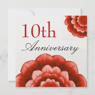 10th Metalliskt för röda blommor för årsdag Inbjudningar
