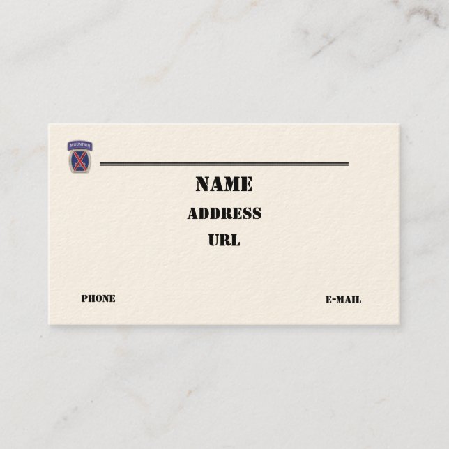 10th Mountain Division-kort för korrigeringsaffäre Visitkort (Framsida)