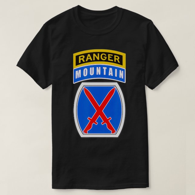 10th Mountain (MTN) Division Patch med Skogsvaktar T Shirt (Design framsida)