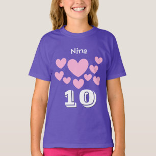 10th Numrerar stora rosa hjärtor för T-shirt