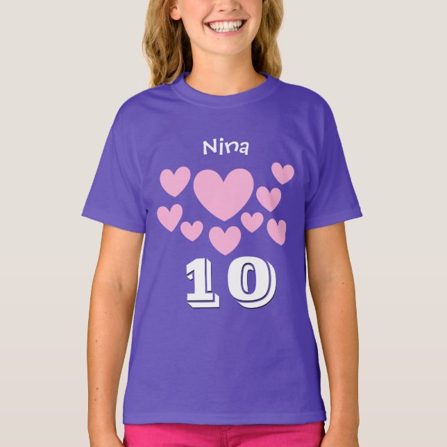 10th Numrerar stora rosa hjärtor för T-shirt (Framsida)