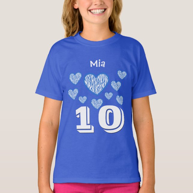 10th Stora födelsedagflickahjärtor numrerar Tee Shirt (Framsida)