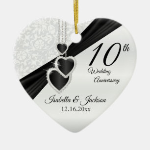 10th Svart Onyx och vitbröllopsdag Julgransprydnad Keramik