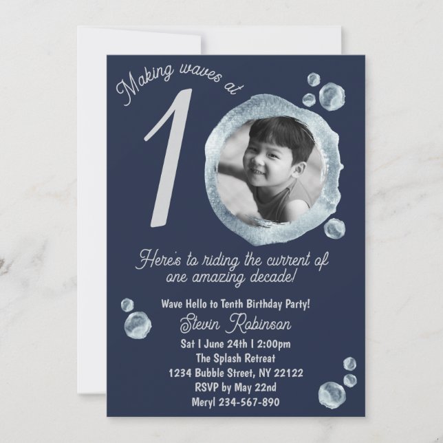 10th Twilight Blue Bubble Birthday Party  Inbjudningar (Framsida)