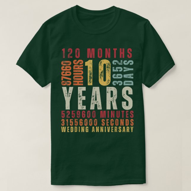 10th Wedding Anniversary 10 Years Old Marriage Vin T Shirt (Design framsida)