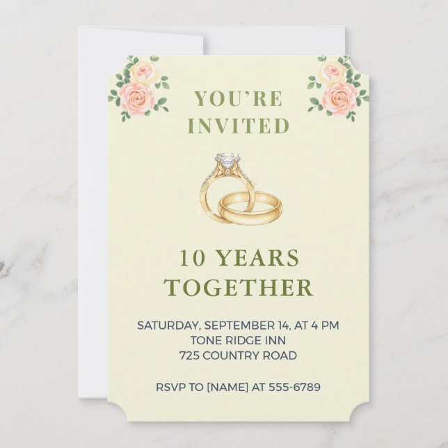 10th Wedding Anniversary Invitation | Elegant Ring Inbjudningar (Framsida)