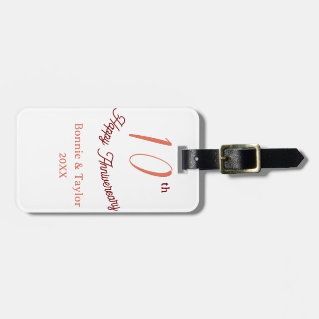10th wedding anniversary peach pastel name retro b bagagebricka (Horisontell Framsida)