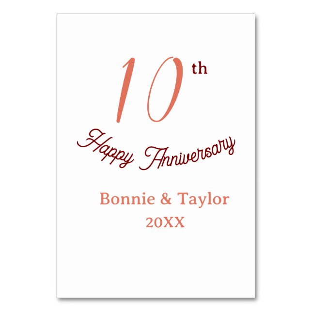 10th wedding anniversary peach pastel name retro b bordsnummer (Framsidan)