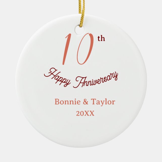 10th wedding anniversary peach pastel name retro b julgransprydnad keramik (Framsidan)
