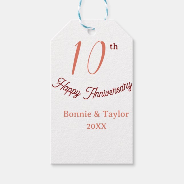 10th wedding anniversary peach pastel name retro b presentetikett (Framsidan)