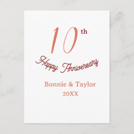 10th wedding anniversary peach pastel name retro b vykort