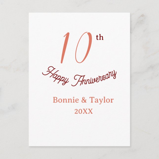 10th wedding anniversary peach pastel name retro b vykort (Framsida)