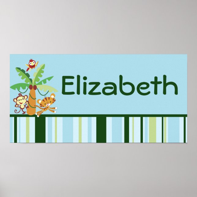 10x20 Nursery Art Namn Skriv ut regnskog Jungle Poster (Framsidan)