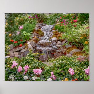 10x8 Flöde vattenfall med vår blommor Poster