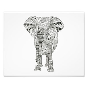 10x8 Hand Illustrated Artsy Elephant Pen Art Fototryck