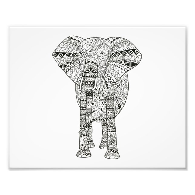 10x8 Hand Illustrated Artsy Elephant Pen Art Fototryck (Framsidan)