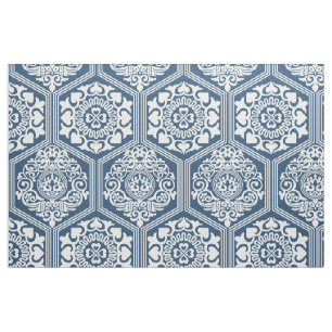1100-tals hexagoner - Indigo Blå och Vit Tyg
