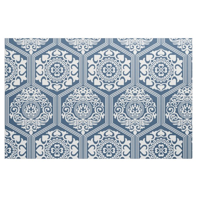 1100-tals hexagoner - Indigo Blå och Vit Tyg (Fat Quarter)