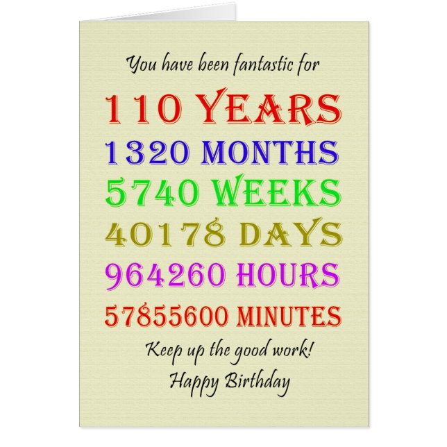 110:e födelsedagsmilstolpar hälsningskort (Framsidan)