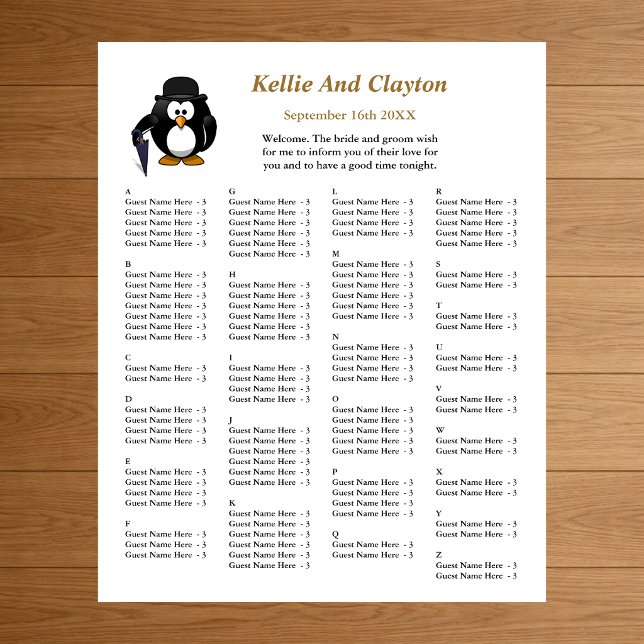 110 Funny Penguin Greeter Bröllop-sätesdiagram Poster (Skapare uppladdad)