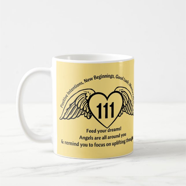 111 Angel Numbers Lemon Gult Affirmation Namn Kaffemugg (Vänster)