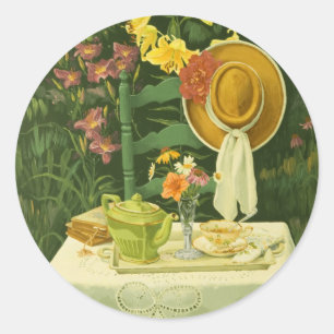 1144 Tea Time i Garden Runt Klistermärke