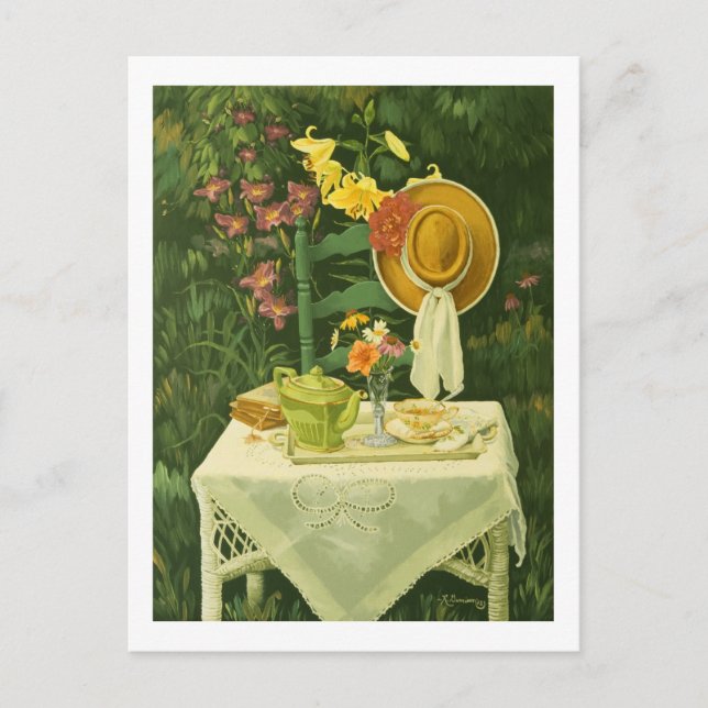 1144 Tea Time in Garden Postcard Vykort (Framsida)