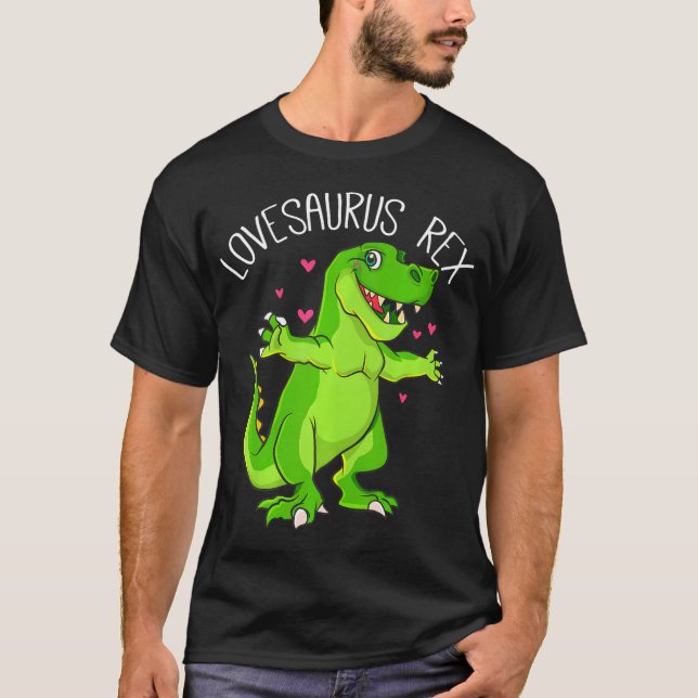 115 Lovesaurus T Rex Valentines day Dinosaur Boys Shirt (Framsida)