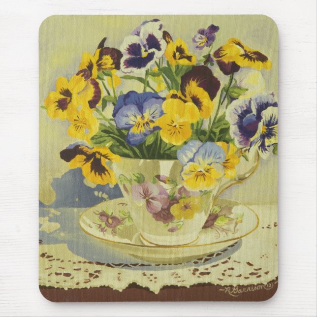 1187 Pansies i tekopp Musmatta (Framsidan)