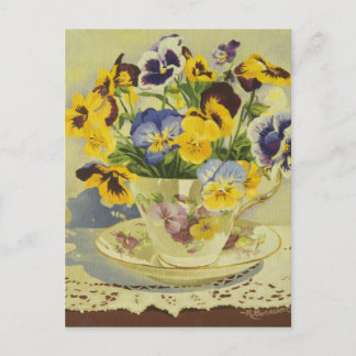 1187 Pansies in Tekopp vycard Vykort