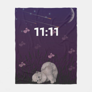 11:11 änglanummer söt katt natthimmel fleecefilt