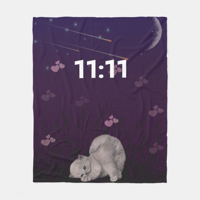 11:11 änglanummer söt katt natthimmel fleecefilt (Framsidan)