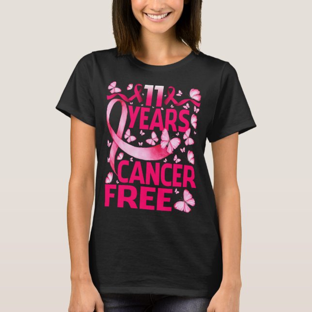 11 år Bröstcancerfri överlevnadsfjäril T Shirt (Framsida)
