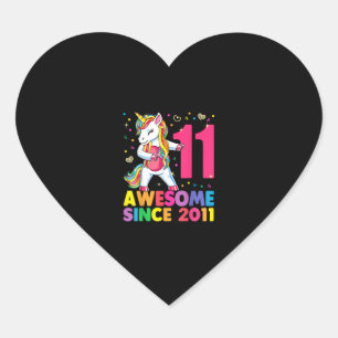11 år Gamla Unicorn Flossing 11th Birthday Girl U Hjärtformat Klistermärke