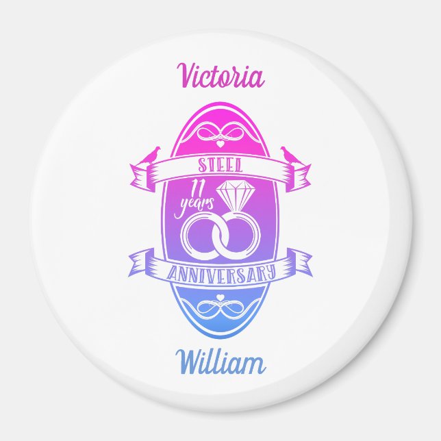 11 Årets traditionella stålårsdag 11:e bröllop Magnet (Framsidan)