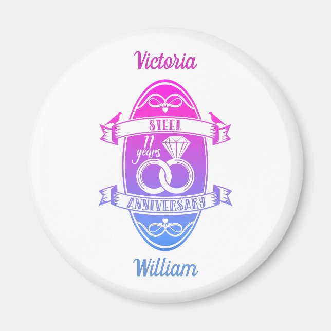 11 Årets traditionella stålårsdag 11:e bröllop Magnet (Framsidan)