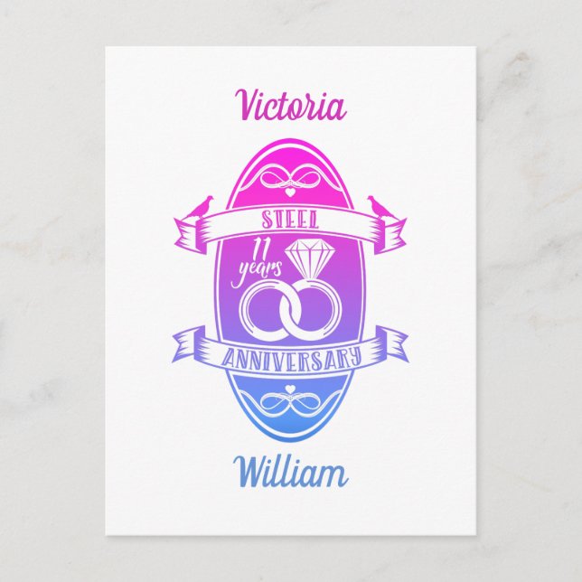 11 Årets traditionella stålårsdag 11:e bröllop Vykort (Framsida)