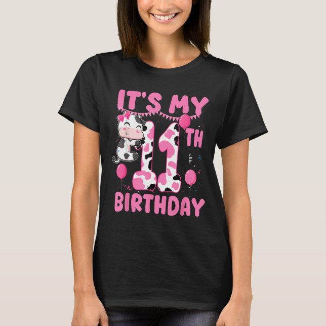 11-årig födelsedagsflicka 11-årsdag Ko-tema T Shirt (Framsida)