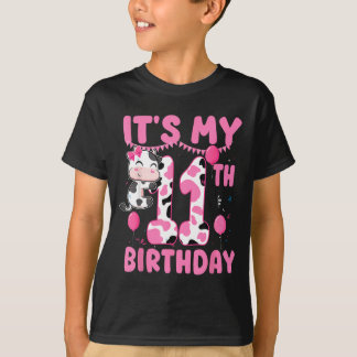 11-årig födelsedagsflicka 11-årsdag Ko-tema T Shirt