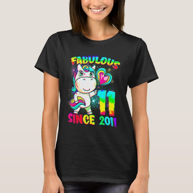 11-åriga 11:e födelsedagen Unicorn Girl Fabulous S T Shirt (Framsida)