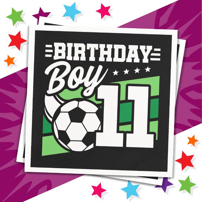 11-åriga fotbollsbarn i fotboll 11:e födelsedagspo pappersservett (Skapare uppladdad)