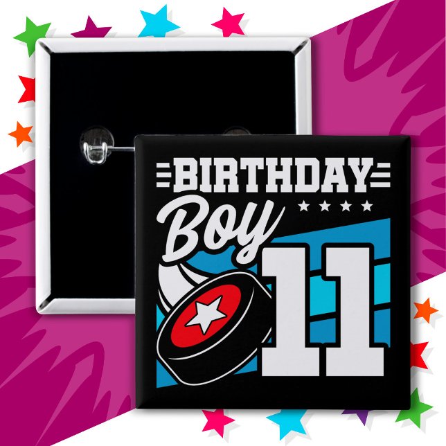 11-åriga Hockey Party-tema 11:e födelsedagspojken Knapp (Skapare uppladdad)