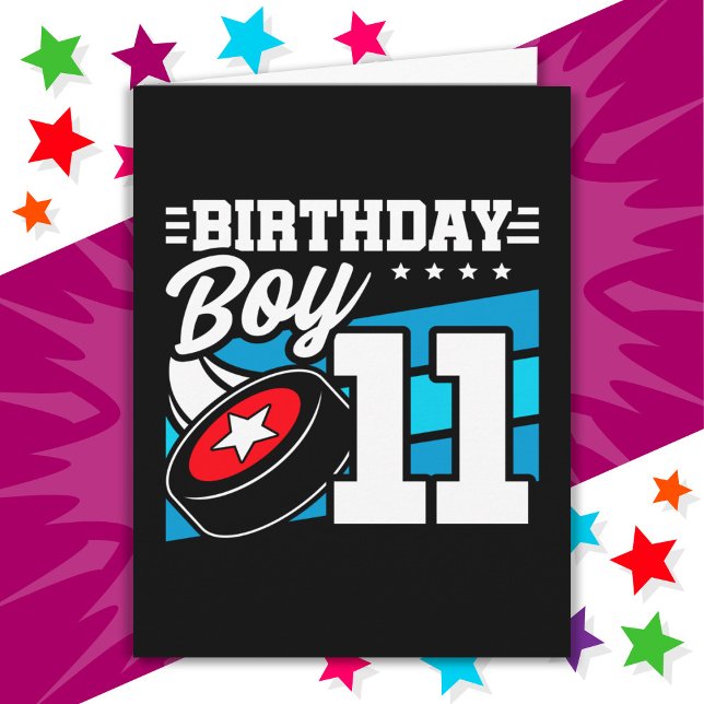 11-åriga Hockey Party-tema 11:e födelsedagspojken Kort (Skapare uppladdad)