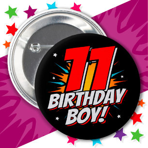 11-åriga superhjälten Birthday Boy 11:e födelsedag Knapp