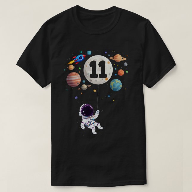 11 ÅRS Åldersdagseftermiddag Astronaut 11:e födels T Shirt (Design framsida)