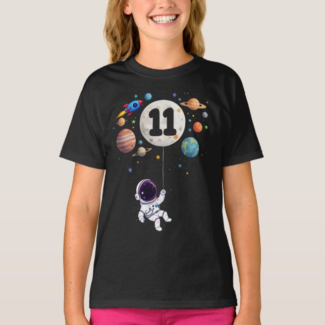 11 ÅRS Åldersdagseftermiddag Astronaut 11:e födels T Shirt (Framsida)