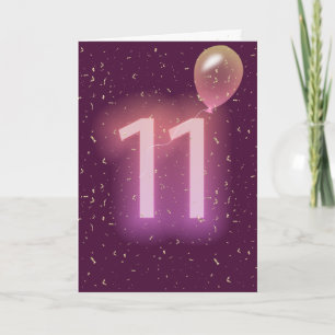 11-års födelsedags neon skylt och ballong kort