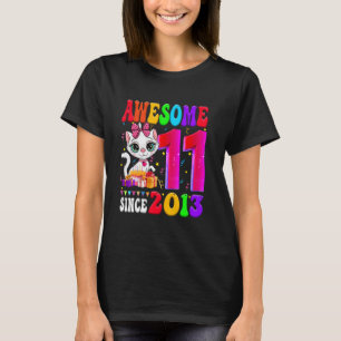 11-års födelsedagsfirande Tjej Söt katt 11 År Gamm T Shirt