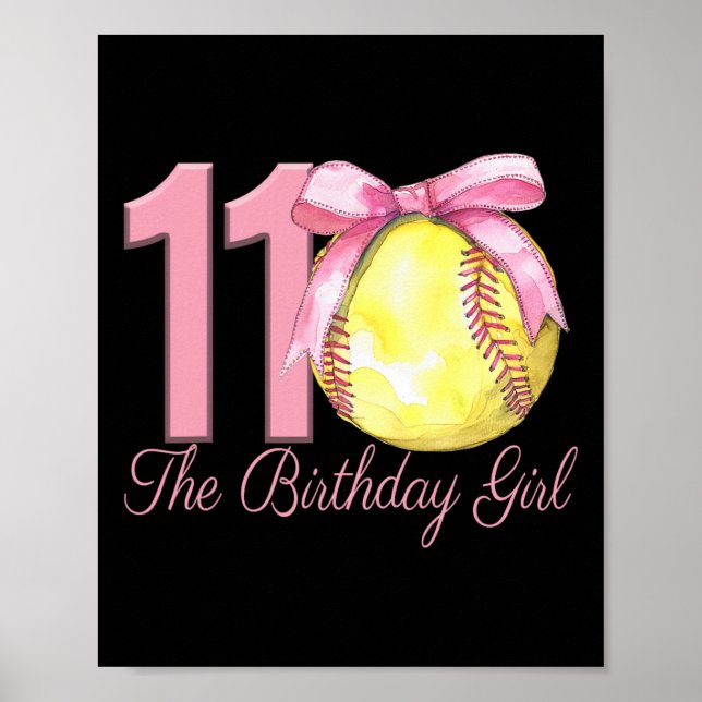 11-års födelsedagsflicka Mjukt lag Coquette Rosa B Poster (Framsidan)