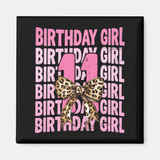 11-års födelsedagsflicka Rosa Coquette Leopardbåge Magnet